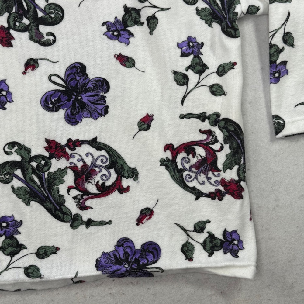 VTG Gitano Knit Pullover Women 20W White Floral Henley LS Cottagecore Cropped - Picture 7 of 11